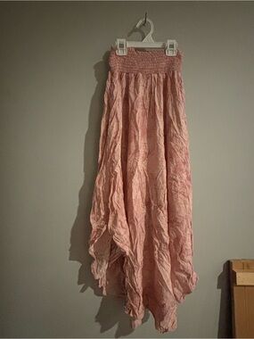 Women's Pink Smocked Waist Flowing Maxi Skirt